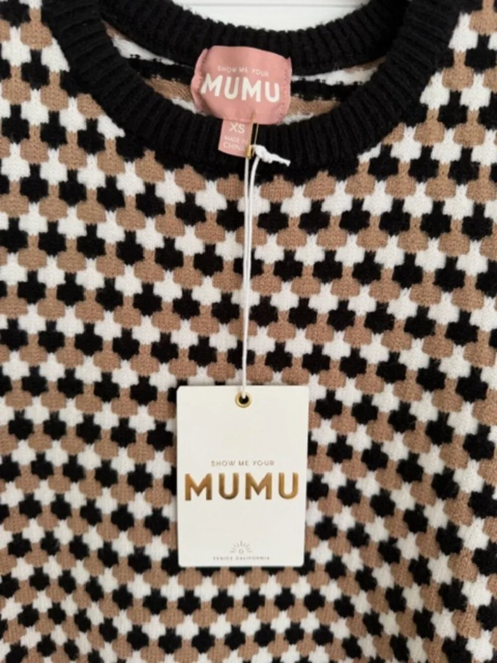 Show Me Your Mumu Knit Sweater Dress Geometric Print NWT Cozy Fall - Picture 2 of 3